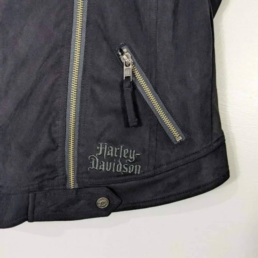 HARLEY DAVIDSON Women's Black Logo Asymmetrical Motorcycle Vest XS - Picture 7 of 8